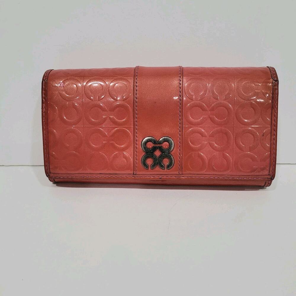 Coach Envelope Wallet Red Pink Large Patent Leather Convertible Bag Fair‎